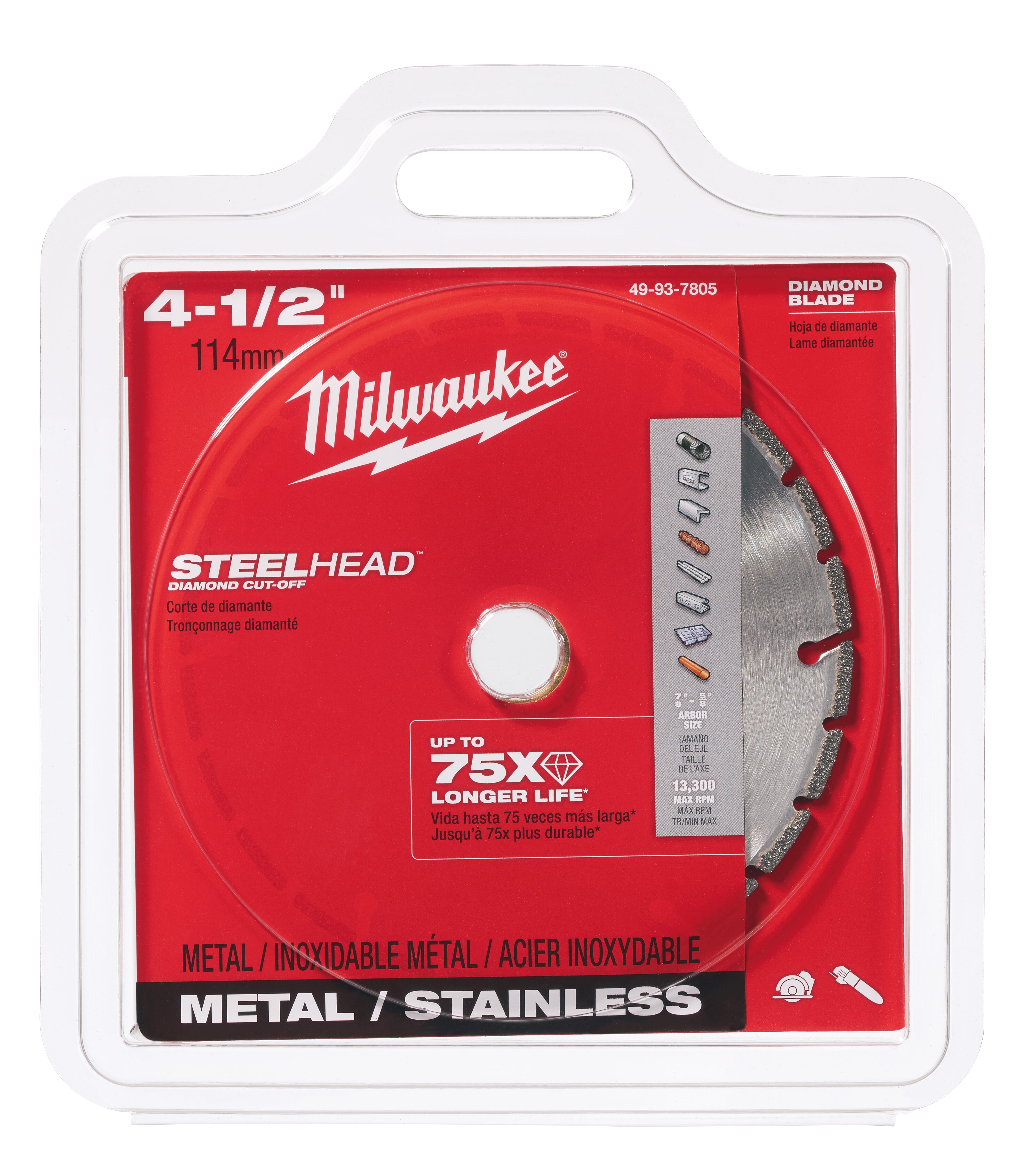 Milwaukee® SteelHead™ 49-93-7805 Segmented Diamond Cut-Off Blade, 4-1/2 in Dia Blade, 0.05 in W, 5/8 to 7/8 in Arbor/Shank, Dry Cutting